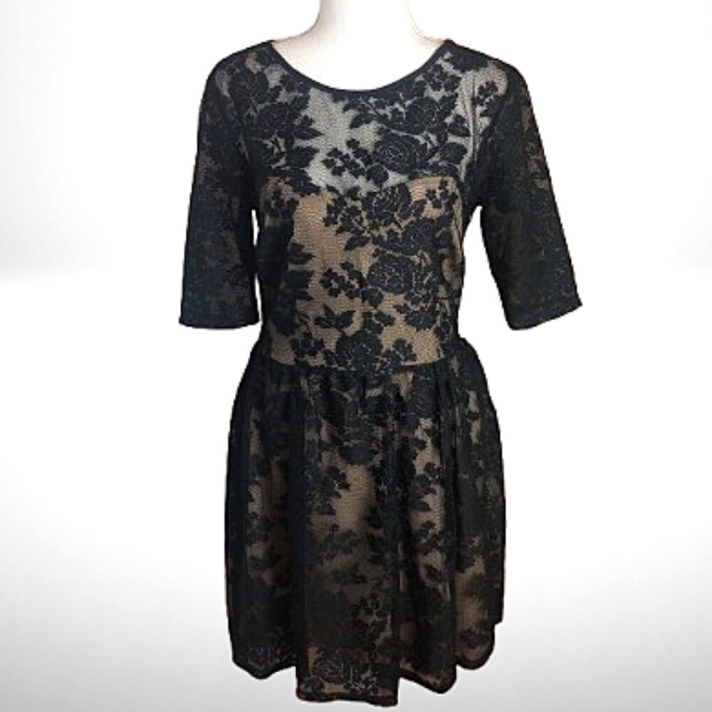 Vintage Black Lace Christmas Party Dress / Size 11